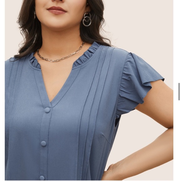 BloomChic Stone Stretchy Woven Pleated Button Detail Cap Sleeve Blouse 3XL us22 - Picture 4 of 9